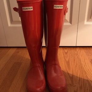 Hunter rain boot size 7 tall orange gloss